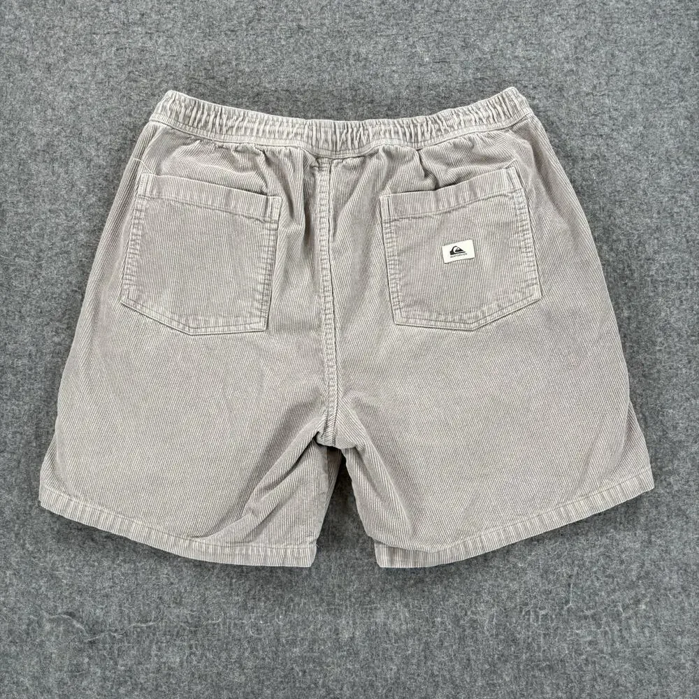 Quiksilver Taxer Corduroy Shorts Mens XL Grey Elastic Waist Drawstring 36x7